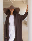 Mode.st Linen Open Abaya - Chocolate
