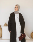 Mode.st Linen Open Abaya - Black