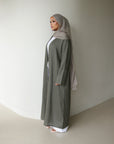 Mode.st Linen Open Abaya - Sage