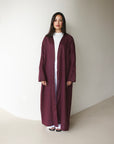 Mode.st Linen Open Abaya - Burgundy