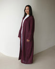 Mode.st Linen Open Abaya - Burgundy