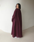 Mode.st Linen Open Abaya - Burgundy