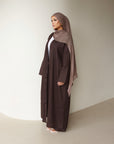 Mode.st Linen Open Abaya - Chocolate