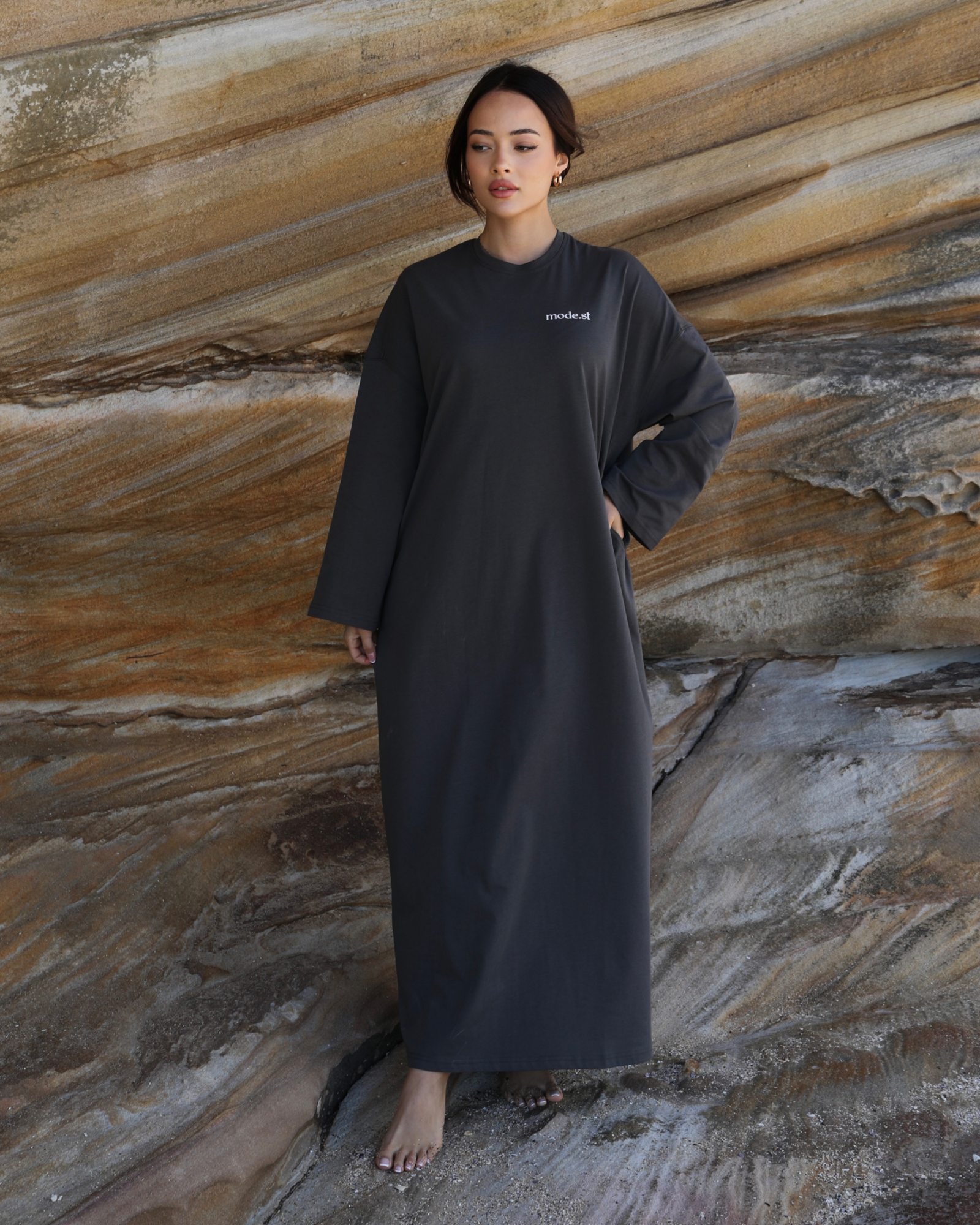 MODE.ST T-shirt Dress- Charcoal Grey MODEST THE LABEL MODE.ST T-shirt Dress- Charcoal Grey MODEST THE LABEL