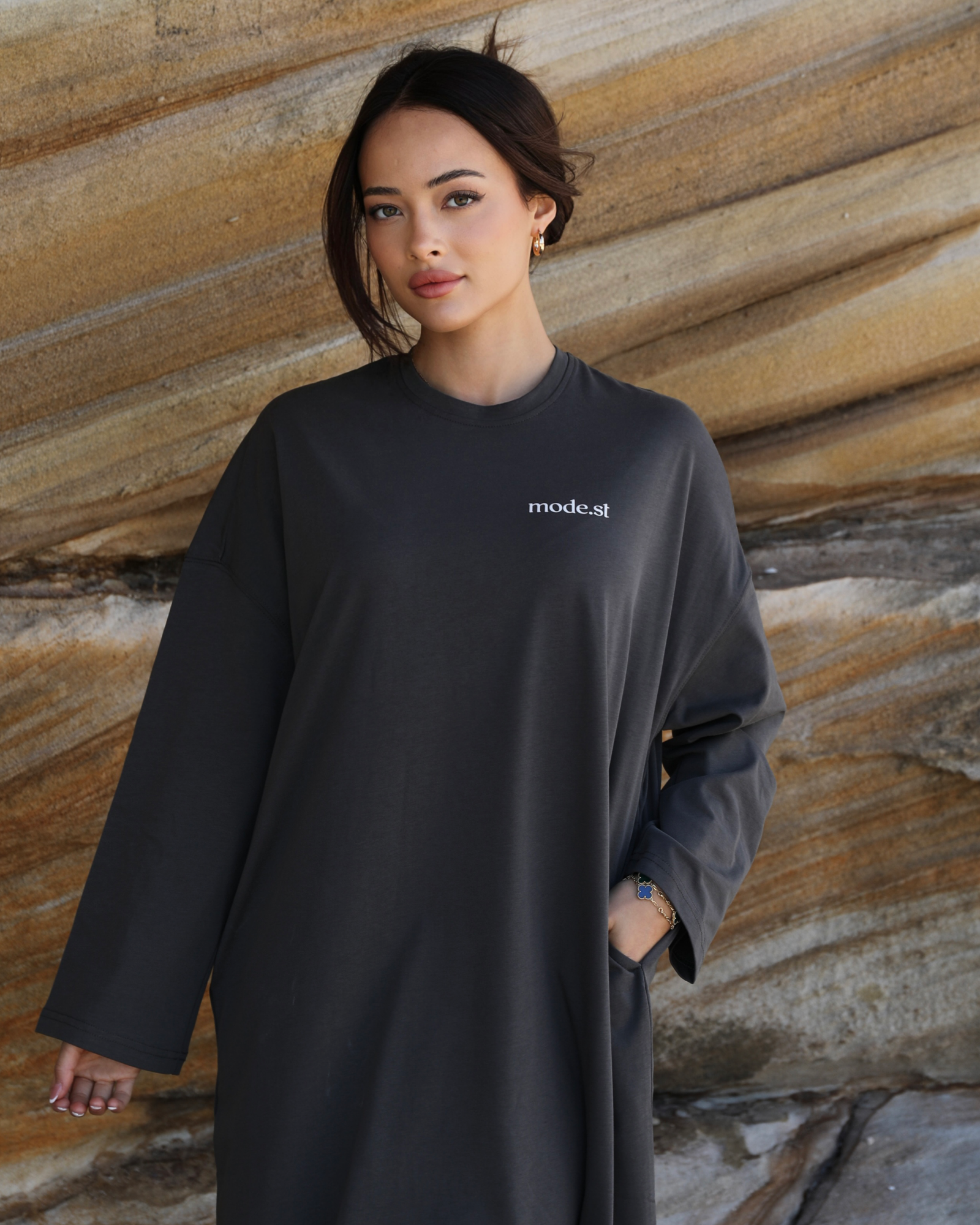 MODE.ST T-shirt Dress- Charcoal Grey MODEST THE LABEL MODE.ST T-shirt Dress- Charcoal Grey MODEST THE LABEL