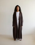Mode.st Linen Open Abaya - Chocolate