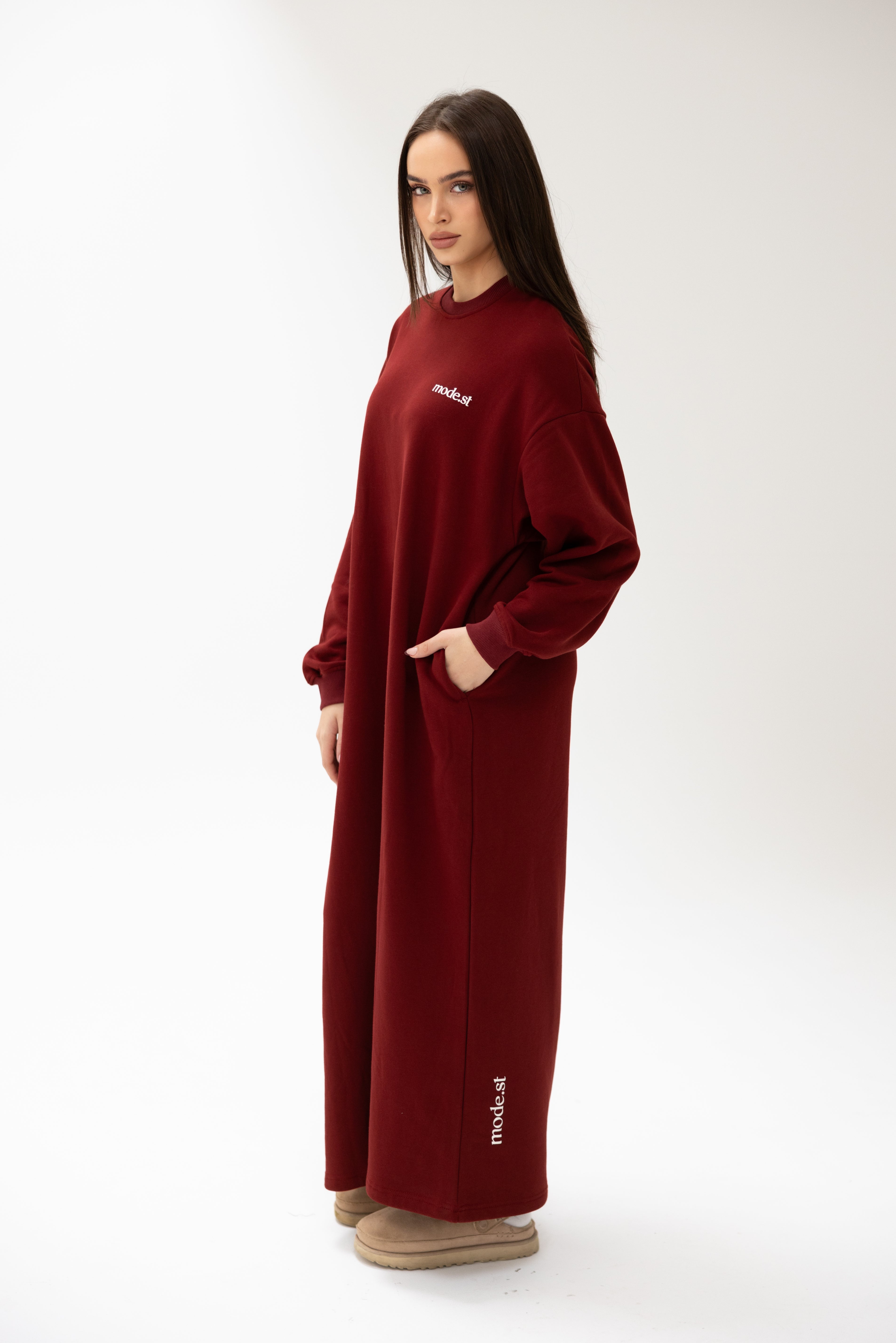 MODE.ST FLEECE SWEATER DRESS - Maroon
