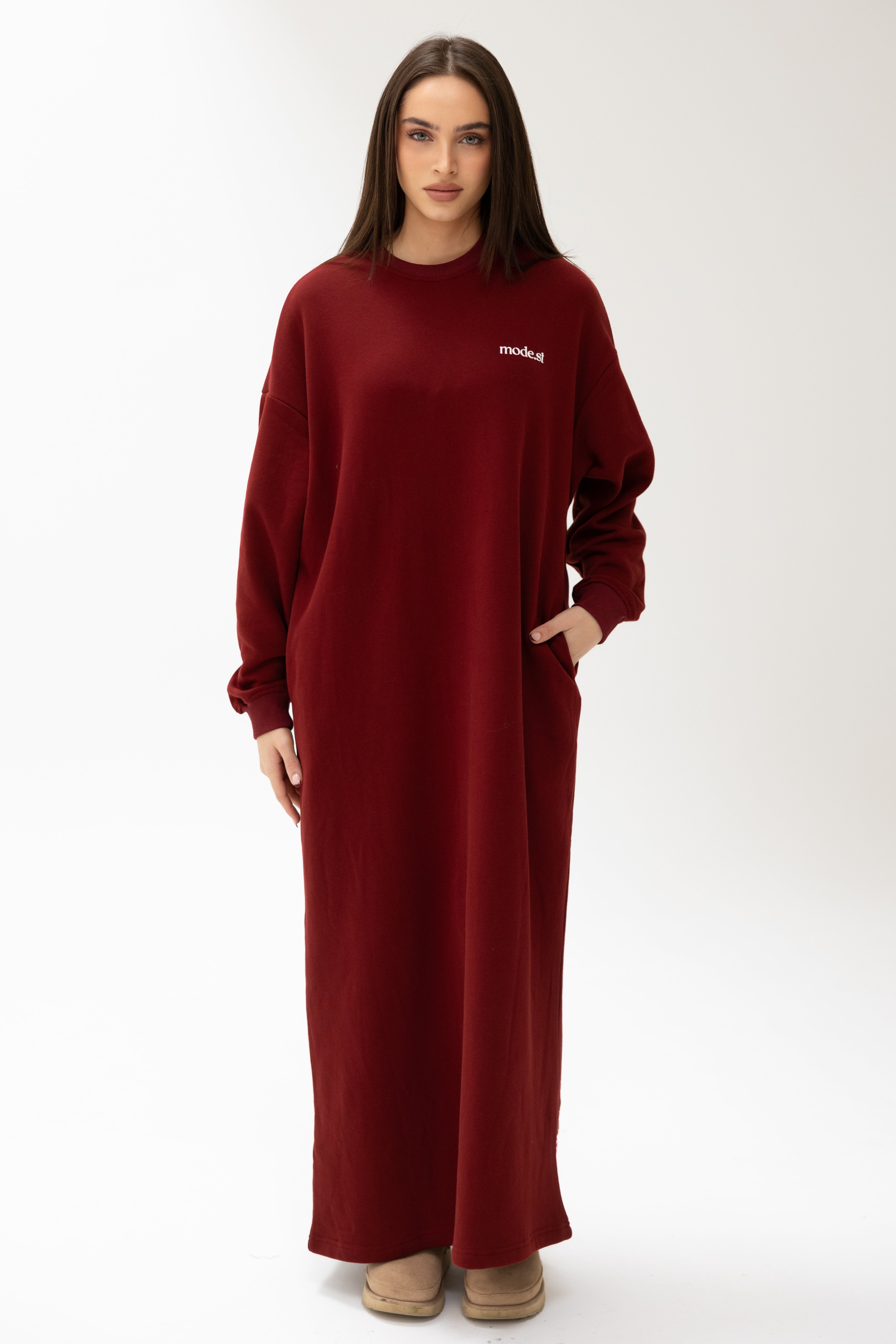 MODE.ST FLEECE SWEATER DRESS - Maroon